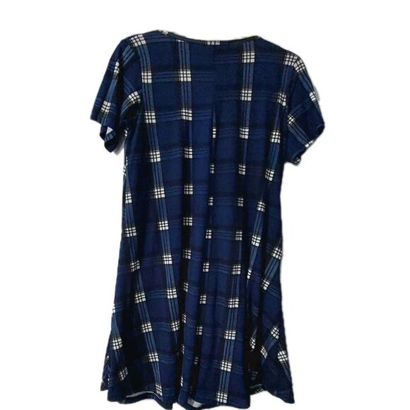 Zennilo Dress Size Small Blue Multicolor Plaid Short Sleeve Tunic With Pockets - Picture 2 of 9